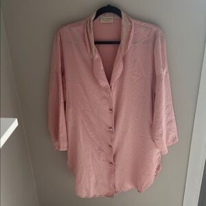 Vintage Gold Label Victoria's Secret Pink Satin-like Button-Down Nightgown